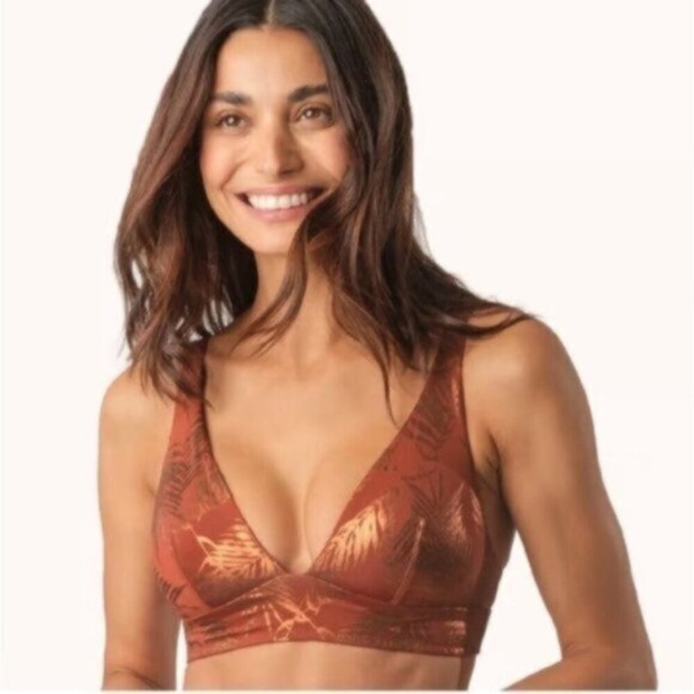 NWT Lively Women's Red The Metallic Palm Plunge Bralette Bra Size XL